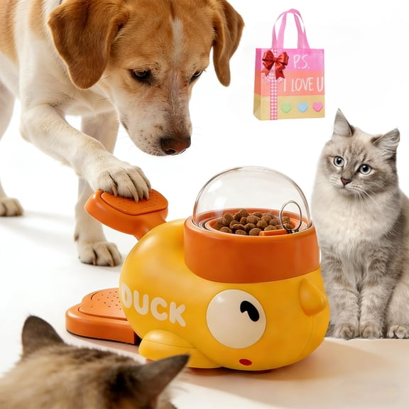 Yellow Duck Cat Feeder Toy, Cat Treat Dispenser Toy Interactive, Duck Dog Toys Treat Dispenser, Slow Feeder for Fast Eaters & Mental Stimulation with 3 Food Outlet Sizes Toys for All Dogs Cats