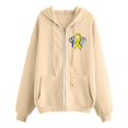 thumbnail image 5 of Womens Hoodies Cancer Awareness Loose Fit Cozy Drawstring Pocket Graphic Print Zip-Up Hooded Jacket for Outdoor Wear Womens Sweatshirts Beige L, 5 of 5