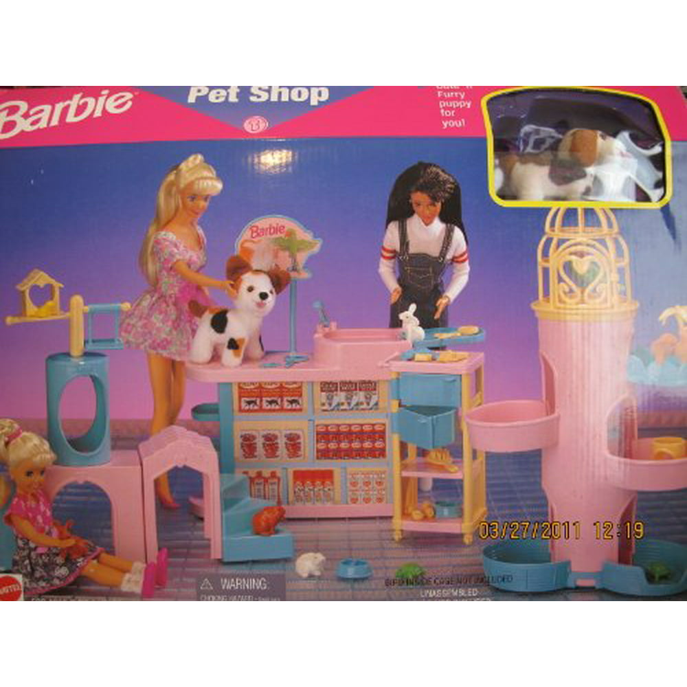 Barbie Pet Shop Playset W Puppy Dog 3 Tall And More 1996 Arcotoys