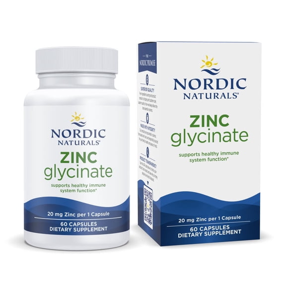 Nordic Naturals Zinc Glycinate, 20 mg, Non-GMO, Gluten Free, Vegan, 60 Ct