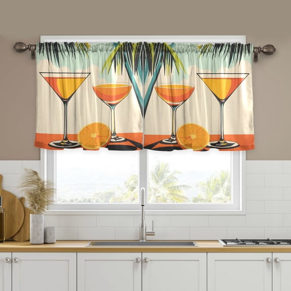 Yayeee Kitchen Curtains Tier Set of 2 Light Filtering 57"x24" Over Sink Window Panels, Mid Century Glasses
