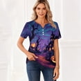 thumbnail image 5 of Domuza Halloween Shirts for Women Casual V Neck Short Sleeve Holiday Henley T Shirt Fall Spooky Novelty Print Retro Button Up Blouse-F XL, 5 of 6