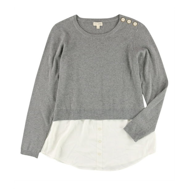 maison Jules suéter 2-fer para mujer, gris, grande Maison Jules Pull-over
