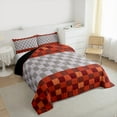 thumbnail image 3 of Homewish Abstract Pixel Plaid Bedding Comforter Set,Minimalist Geometric Checkered Twin Comforter Sets,Gray Orange Grid Bedding Set For Teens,Ultra Soft Home Decor Reversible,2 Pieces, 3 of 8
