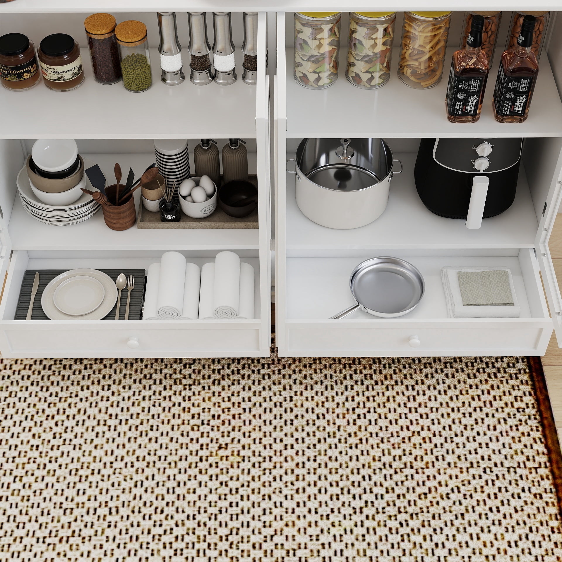 Aukfa 2 PCS Buffet Pantry Cabinet,Wood Sideboard Storage Cabinet for Dining Room Hallway Entryway,White
