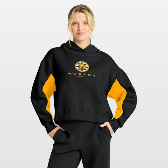 Women's Fanatics Black Boston Bruins Back Check Boxy Hoodie