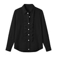 thumbnail image 6 of Perfectbot Women's Ruffled Front Button Down Shirt, Casual Long Sleeve Dressy Blouse, Relaxed Fit Solid Color, 6 of 6