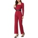 thumbnail image 4 of INSPIRAR CHIC Mono Elegante para Mujeres Cuello Cuadrado de Manga Larga Pantalones Anchos Vestido Romper L Rojo, 4 of 5