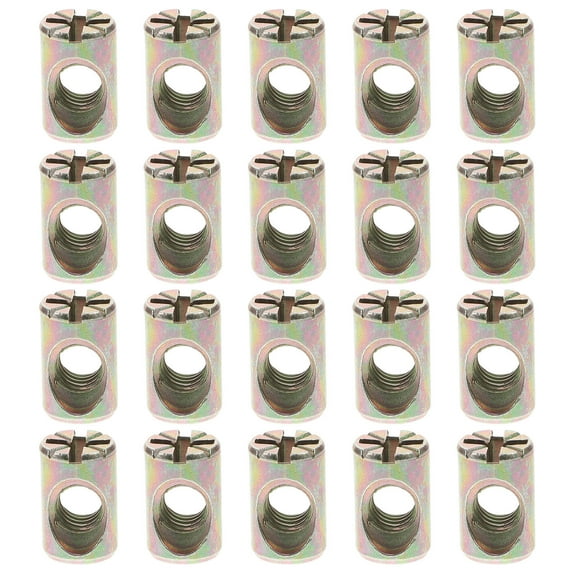 OUNONA 20Pcs Barrel Nut M6 Zinc Alloy Slotted Nuts for Furniture Beds and Cribs Plated Silver Finish