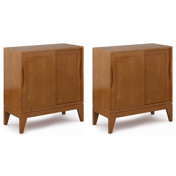 Simpli Home Harper Solid Wood 30 inch Storage Cabinet in Teak Brown (Set of 2)