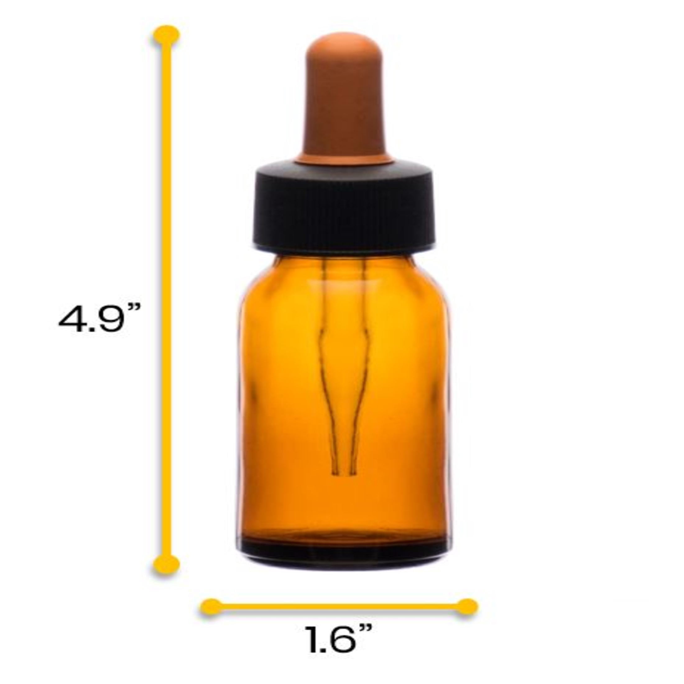 6PK Dropping Bottles, 60ml (2oz) - Amber Soda Glass - Screw Cap with Glass Dropper & Rubber Bulb - Eisco Labs