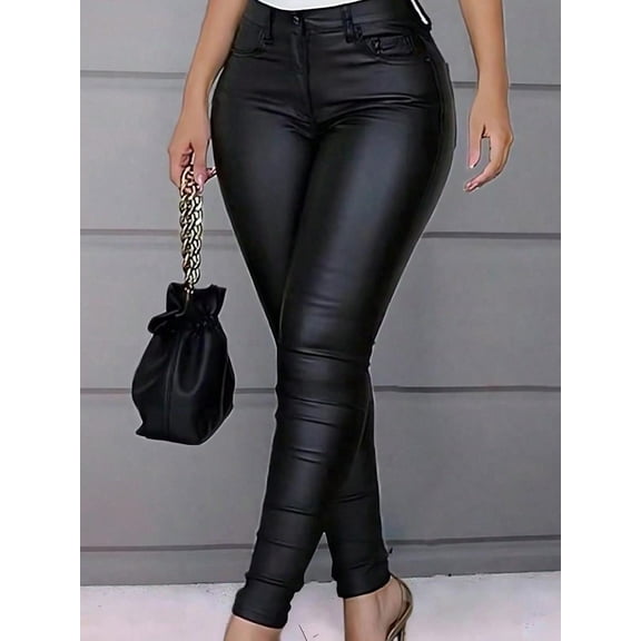 Plus Size High Waist PU Leather Skinny Pants for Winter Fashion