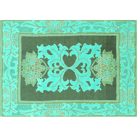 Ahgly Company Machine Washable Indoor Rectangle Abstract Turquoise Blue Modern Area Rugs, 4' x 6'