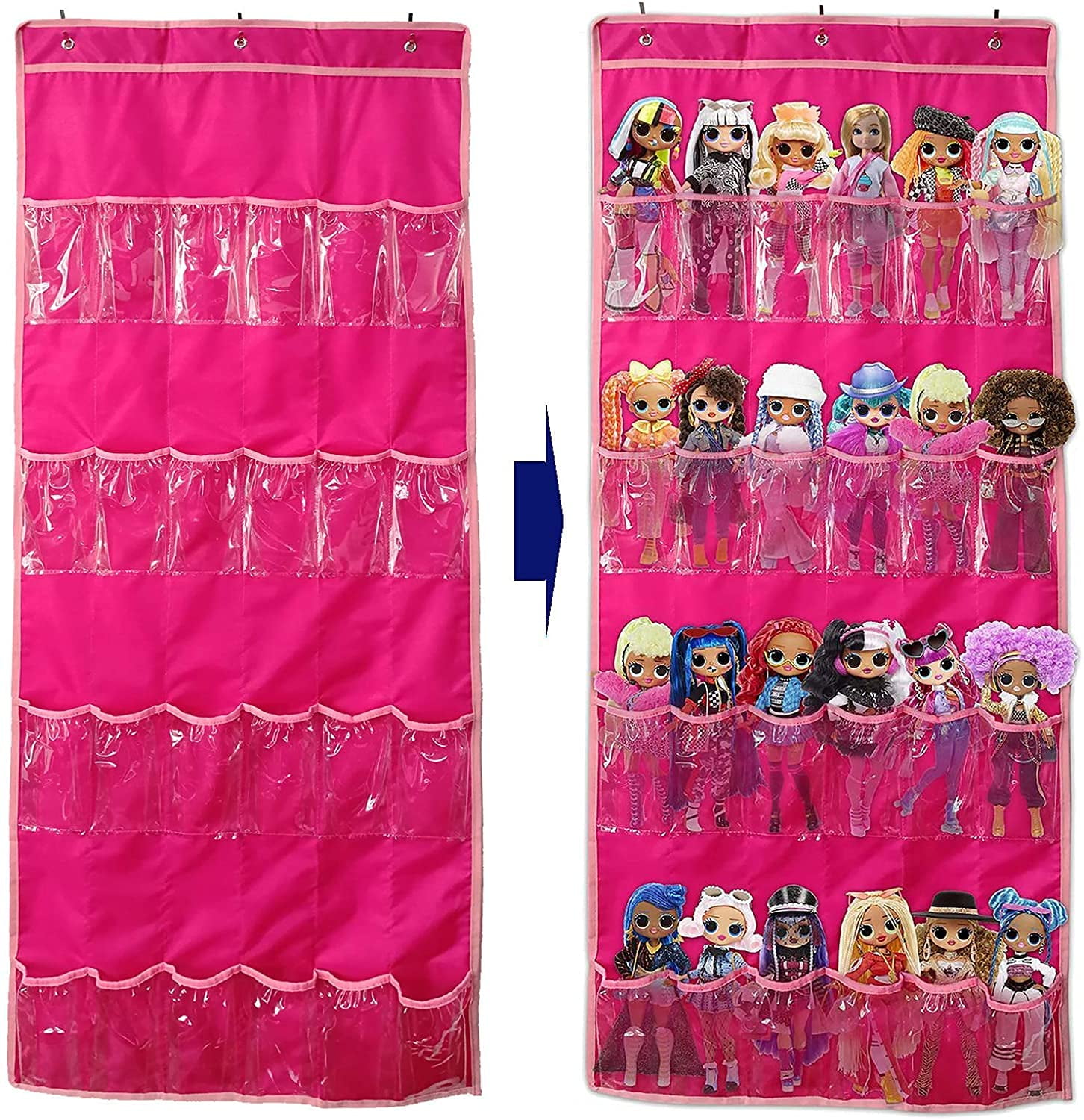 Hanging Over Door Toy Storage Organizer (24 Pockets), Compatible with Lol  Omg Dolls Barbie Dolls Surprise Doll (Toys Not Included), Deeppink  (57.5''x22'') : : Home