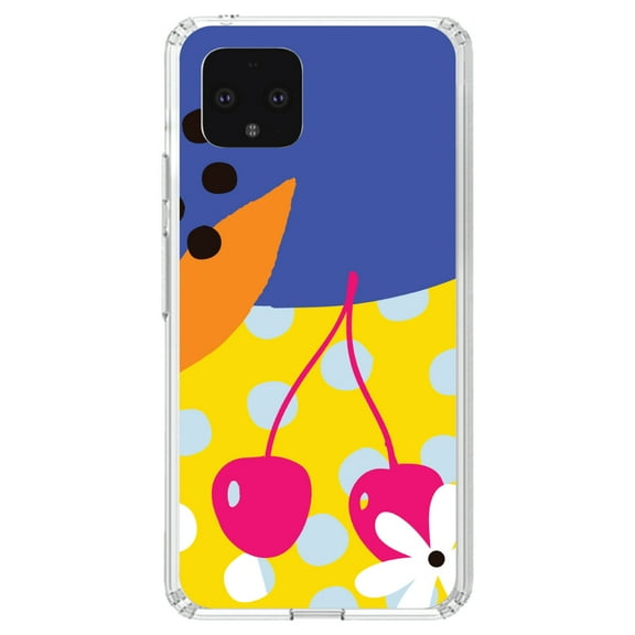 DistinctInk Clear Shockproof Hybrid Case for Google Pixel 4 XL (6.3" Screen) - TPU Bumper, Acrylic Back, Tempered Glass Screen Protector - Summer Vibes Bold Flower Chery Pink Yellow