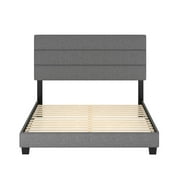 Boyd Sleep Sicily Gray Linen Queen Size Fully Upholstered Platform Bed Frame with Adjustable Headboard