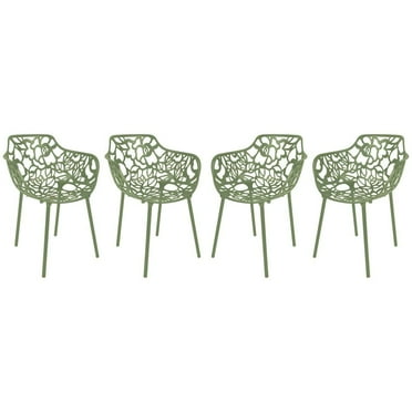 LeisureMod Stackable Dining Chair in Aluminum with Stackable and Floral Cutout Design Indoor Outdoor Use No Assembly for Modern Home, Kitchen, Patio Devon Collection Set of 4