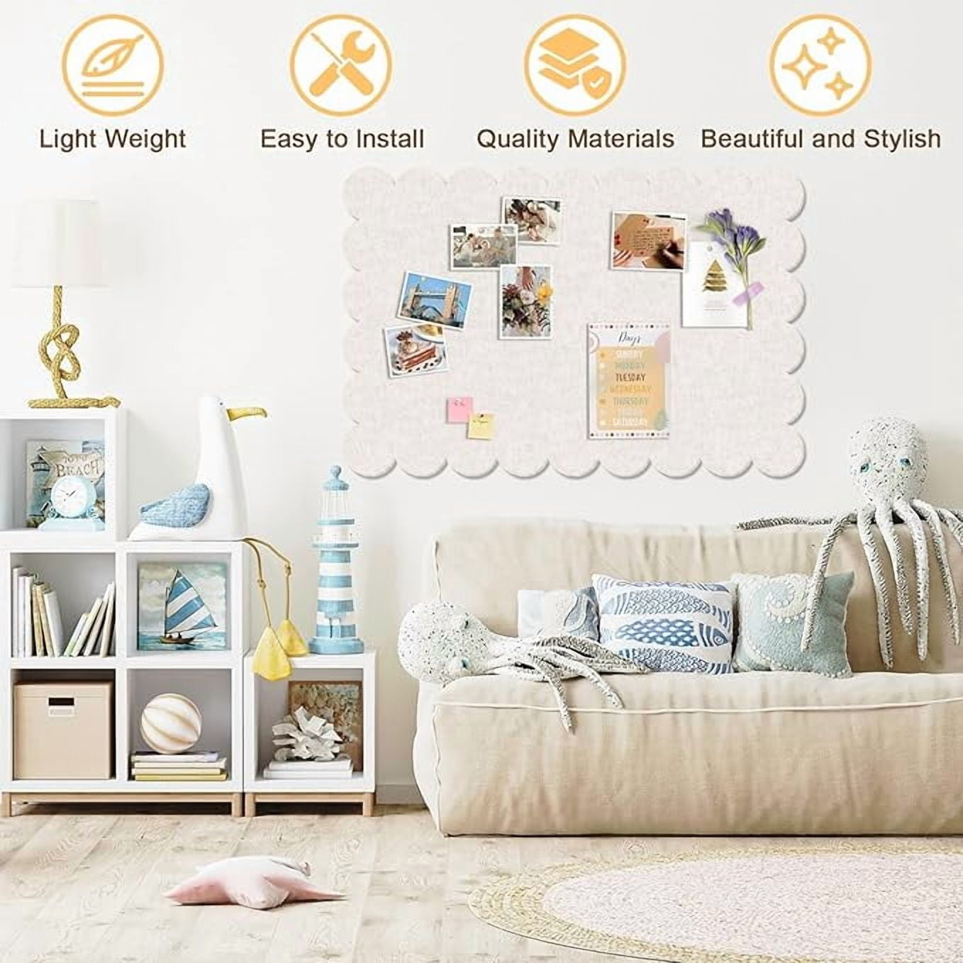 35*24 Felt Bulletin Board Foldable Pin Cork Board Alternative, Self Adhesive Bulletin Board for Wall Photo Decor,Beige