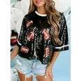 thumbnail image 4 of XIATIAN Women Sparkly Sequin Shirt Rugby Football Graphic Glitter Tops Crewneck Loose Pullovers Game Day Streetwear, 4 of 5