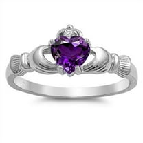 Claddagh Benediction Simulated Amethyst Cubic Zirconia Ring Sterling Silver 925 Size 6