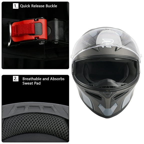 DOT Motorcycle Helmet Adult Street Full Face Gray White