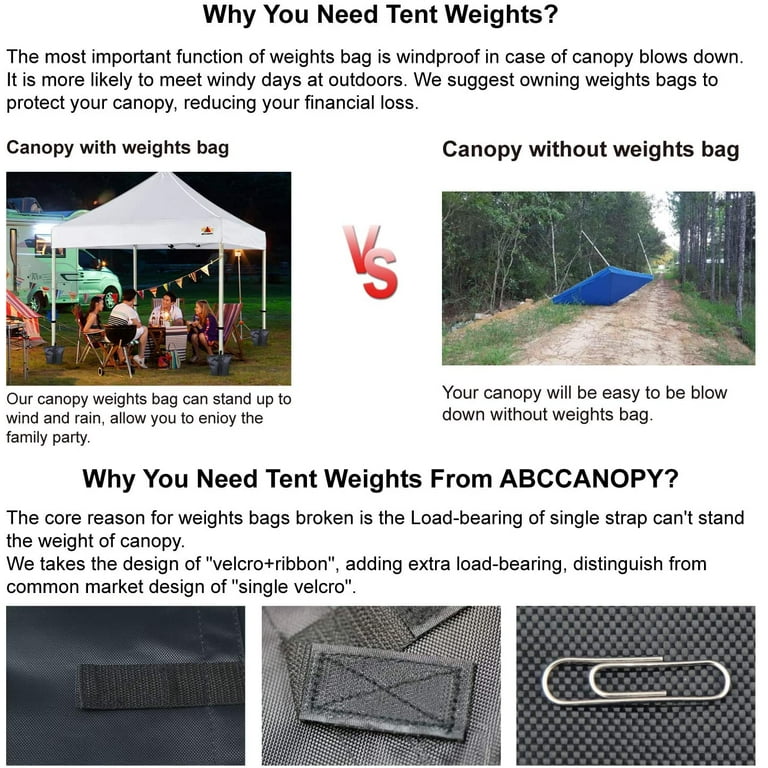 6-Pack Black Canopy Sandbags Weight Bags, Outdoor Pop Up Canopy Tent Gazebo  Weight Sand Bag Anchor Kit, Sand Bags Without Sand