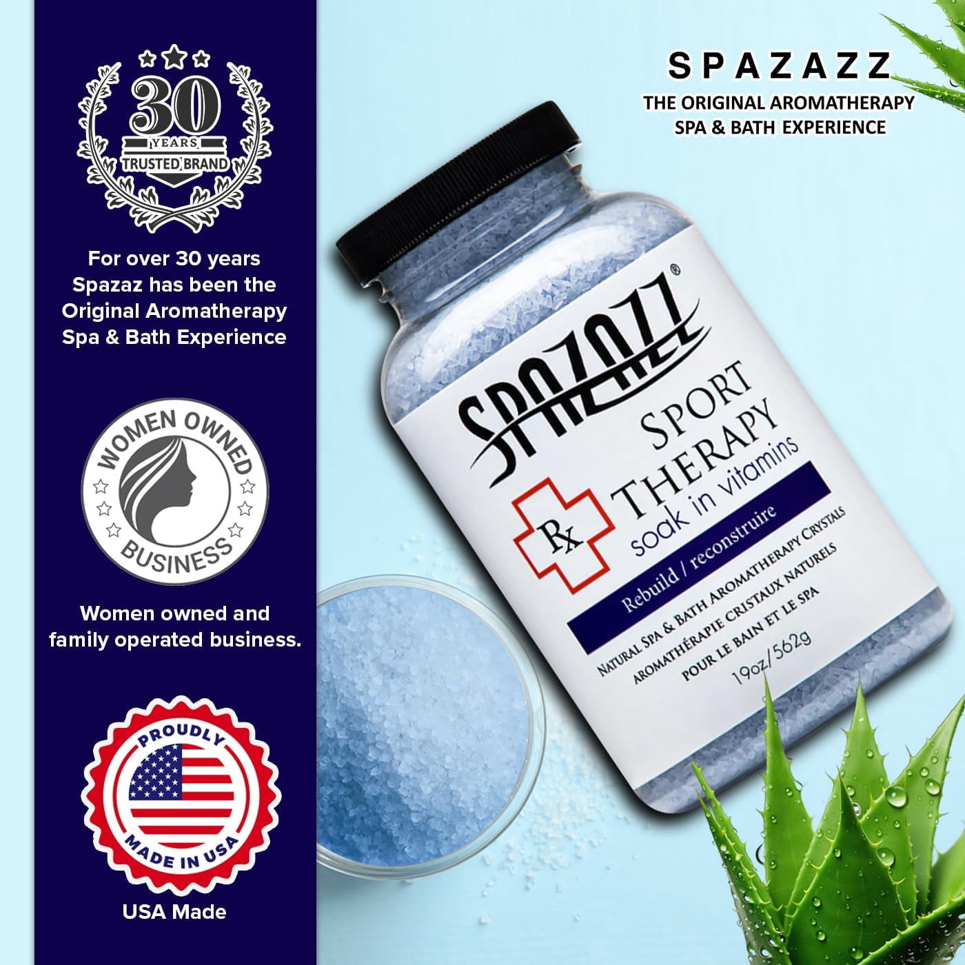 Spazazz SPZ-607 19 oz Aromatherapy Spa & Bath Crystals, Sport Therapy Rebuild