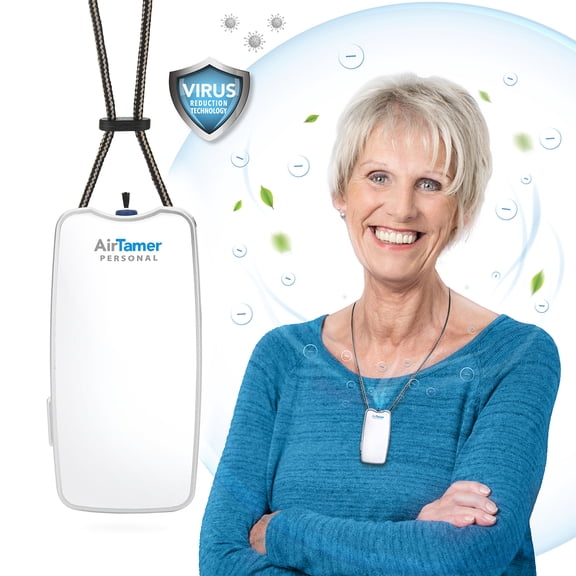 AirTamer A310W Rechargeable Personal Air Purifier with Ionic Technology, Portable Wearable Air Cleaner, USB Rechargeable, White with Metal Travel Case