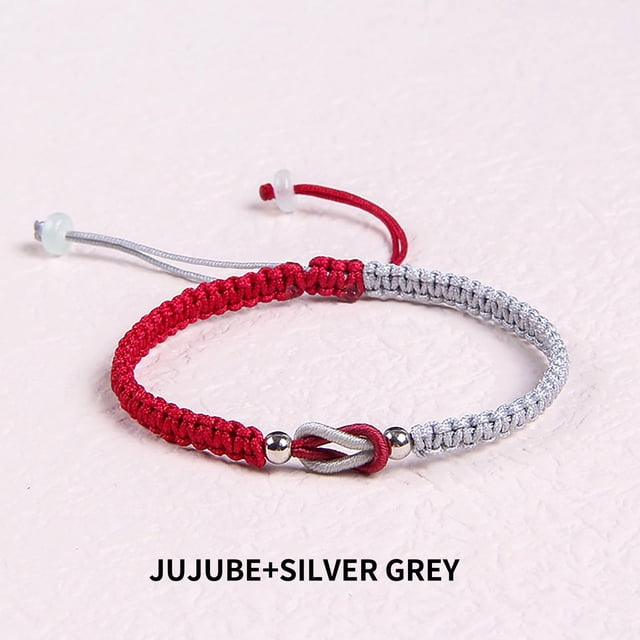 Fiudx Pulsera de Amor, Cuerda de Cuentas de Plata Tejida a Mano, Pulsera de Nudos Ajustables, Regal Simbólico de Amor, Regal de Aniversario de Cumpleaños, Gesto Romántico, Cómodo de Llevar.