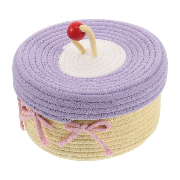 FRCOLOR Small Round Cotton Rope Basket With Lid Decorative Storage Box Cotton Rope Woven Jewelry Basket Sundries Storage Basket Household Snack Holder