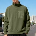 thumbnail image 3 of ZCFZJW Fashion Mens Sherpa Fleece Sweatshirts Trendy Fall Winter Half Zip up Stand Collar Long Sleeve Pullover Tops Plush Thick Warm Outwear Jackets with Pockets Army Green S, 3 of 5