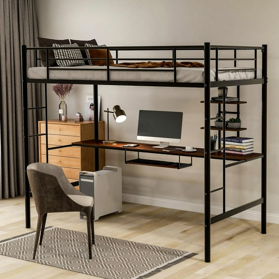 UBesGoo Loft Bed with Desk and Shelf , Space Saving Design,Twin