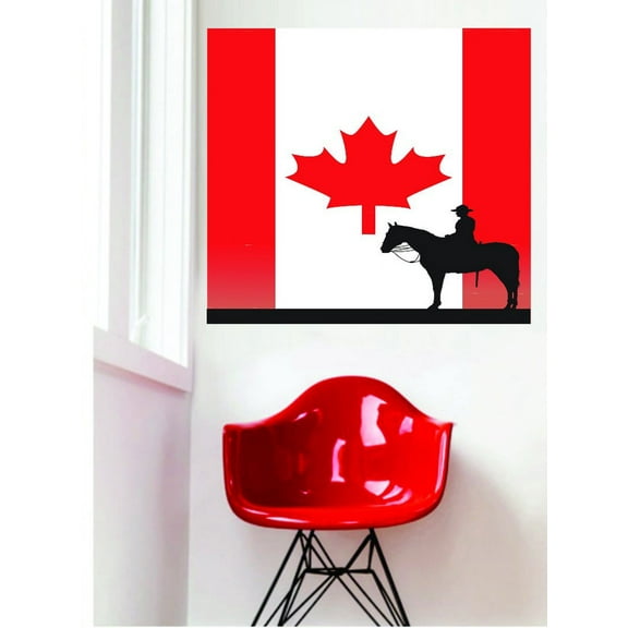 Custom Wall Decal : Cowboy Silhouette In Canadian Flag Canada Maple Leaf 12x12"