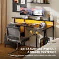 thumbnail image 3 of HLDIRECT 55 inch Gaming Desk with Power Outlets & LED Lights, Computer Desk with 3 drawers & Storage Shelves, Gaming Table with Monitor Stand and Foldable Tabletop, 3 of 8