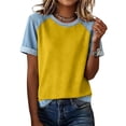 thumbnail image 4 of Helii Women's Color Block T Shirt – Raglan Sleeve T-Shirt, Crewneck Baseball Tee with Contrast Denim Sleeve, Loose Fit Soft Cotton Blend Casual T Shirts for Summer Yellow,XXXL, 4 of 6