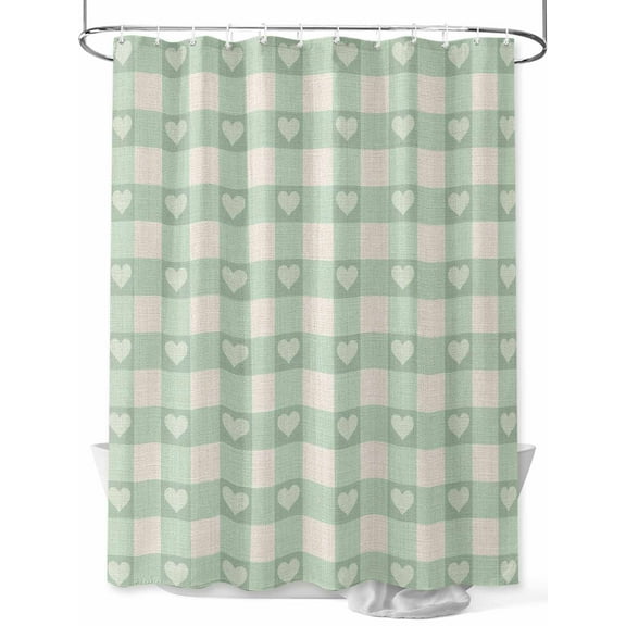 Fsddascl Green Plaid Shower Curtain Set - 72" x 78" Washable Bathtub Curtain with 12 Hooks, Country Cute Love Pastoral Heart Lattice Waterproof Fabric Stall Shower Curtains for Bathroom/Bathtub