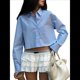 thumbnail image 1 of Camisas con Botones para Mujer, Blusas Casuales de Larga con Solapa y Bolsillo en el Pecho. Azul M, 1 of 9