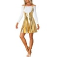 thumbnail image 1 of Faldas de tirantes metálicas INSPIRE CHIC para mujeres, falda A-line de cintura alta para fiestas, color dorado, 1 of 6