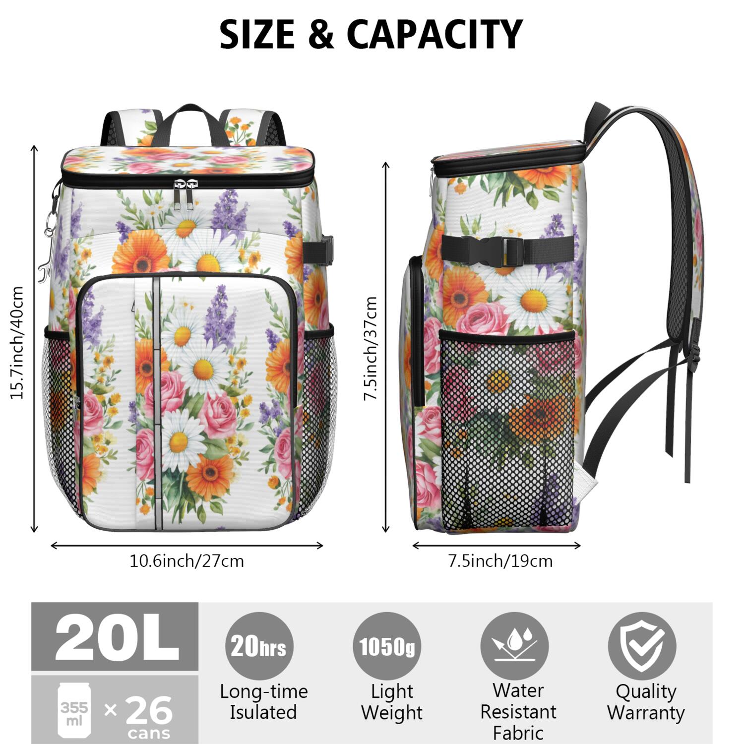 Travel Cooler Bag - Pioneer Flower Camping Beer Cooler Backpack with Bottle Opener- Waterproof Insulated Picnic Backpacks - Cooler Bag for Beach