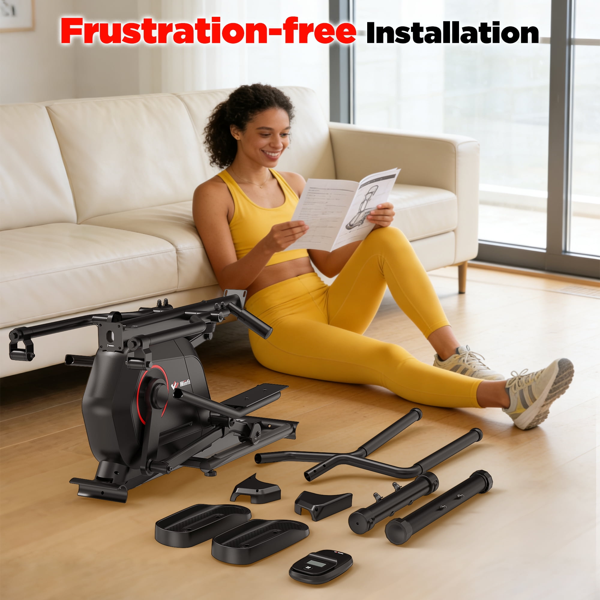 Elliptical Machine, Indoor Full-Body Cross-Training & Cardio Exercise Machine for Home Workouts, Silent Elliptical Training with 350lbs Capacity, Pulse Sensor, Adjustable Resistance, 18"Long Stride