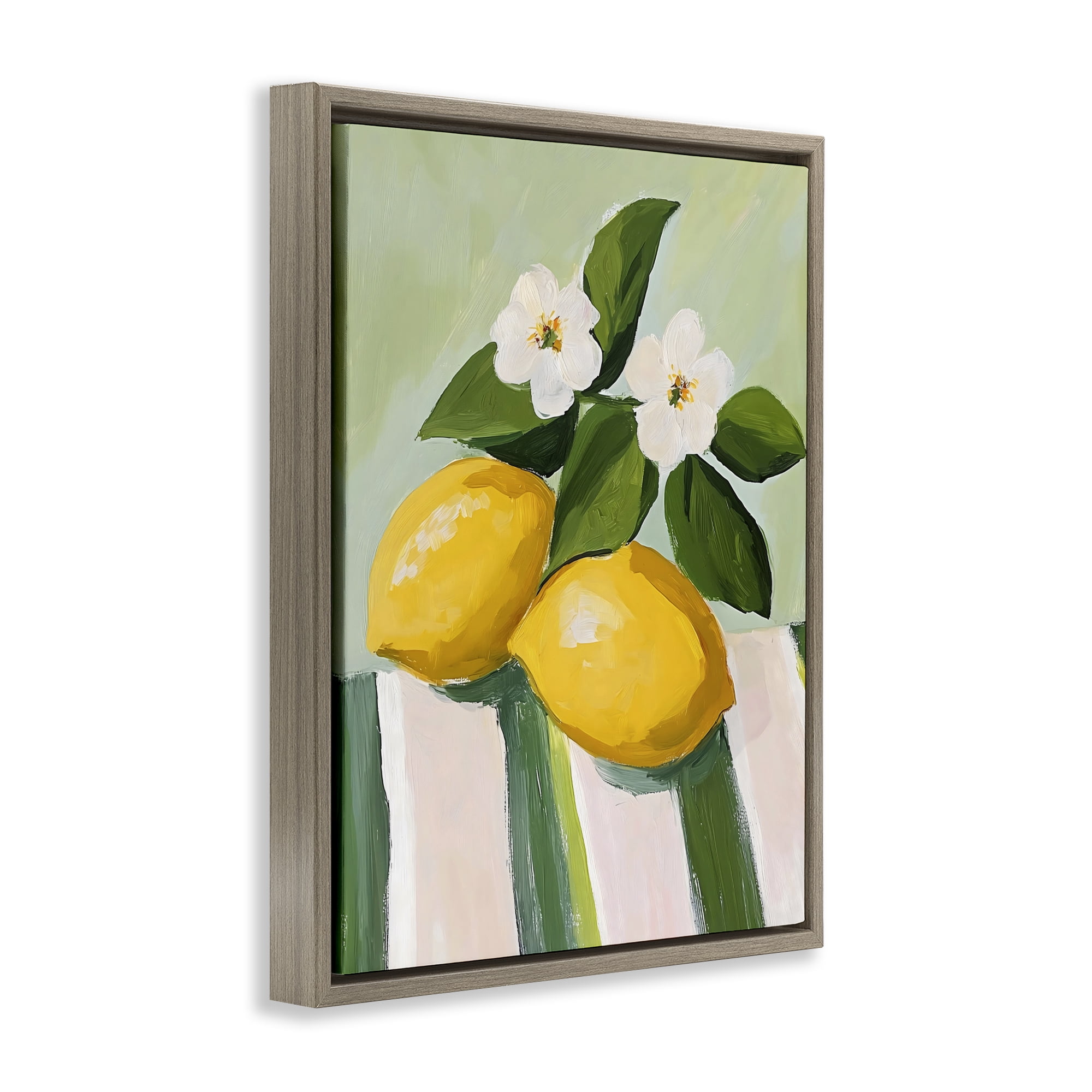 Stupell Industries Lemons And Daisies on Tablecloth Brown Framed Floater Canvas Wall Art, design by The Prints Vibe