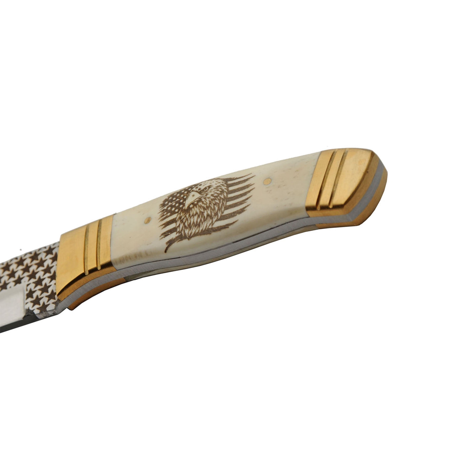 Rite Edge 8.25 Inch Bone Handle Fixed Blade Knife 8 Gauge Stainless Steel Blade Brass Bolster Laser Star Detail Leather Sheath Outdoor Knife