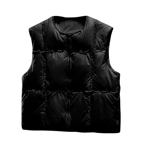MELDVDIB Womens Zipper Quilted Puffer Vest Coat Fall Winter Solid Color Sleeveless Jackets Warm Padded Lounge Outwear Tops