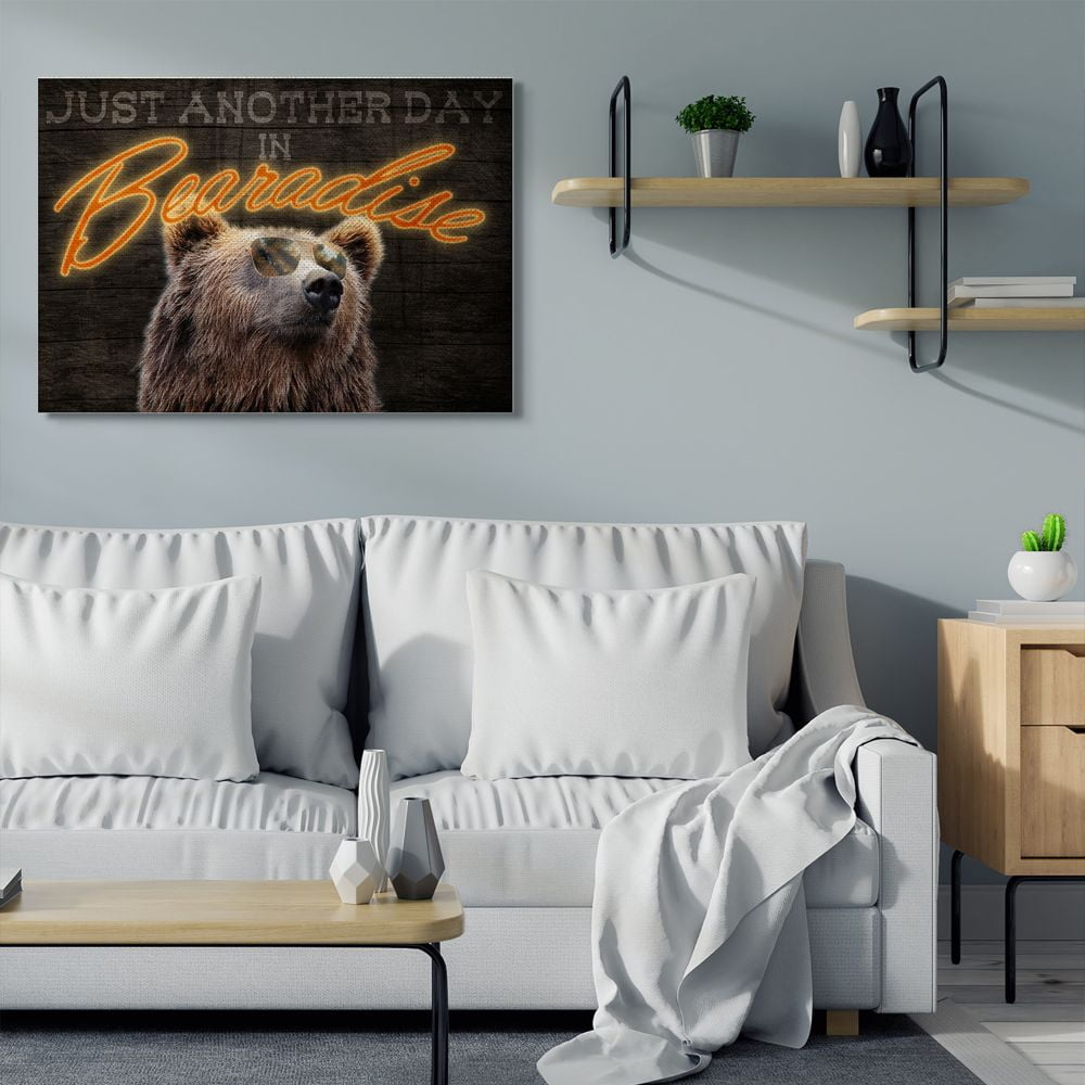 Stupell Industries Bear Funny Word Country Home Animal Wood Textured Design Super Canvas Wall Art by Marcus Prime