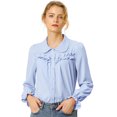 thumbnail image 1 of INSPIRE CHIC Blusa Camisa Tops Con Botones Manga Larga Pu?o Elástico Detalle De Volantes Para Mujeres Azul Claro M, 1 of 6