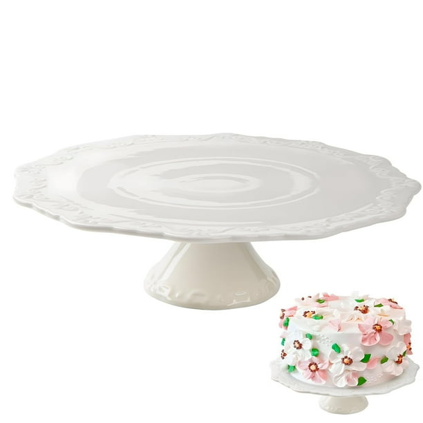 Soporte de cerámica blanco para tartas de 9.5 pulgadas (capacidad para tartas de 9.5 pulgadas), soporte decorativo para cupcakes, platos de exhibición de postre para aperitivos y galletas