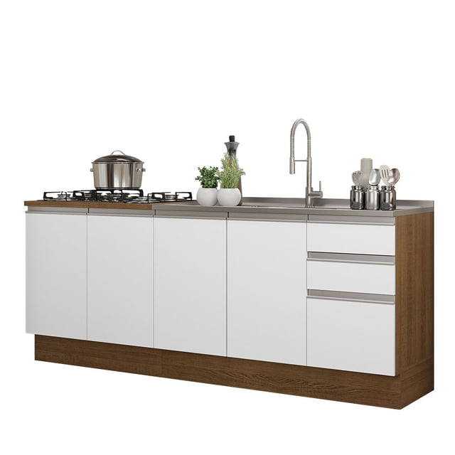 Kit de Muebles de Cocina Madesa Glamy 4 Puertas y 3 Cajones Marrón/Blanco