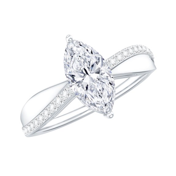 Rosec Jewels 1 Carat Lab Created Diamond Ring - 5X10 mm Marquise Engagement Ring (EF-VS Quality), 925 Sterling Silver, US 4.00