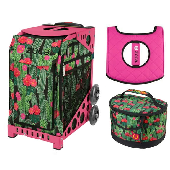 Zuca 18" Sport Bag - Desert Blossoms with Lunchbox and Pink Seat Cover (Pink Frame)