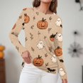 thumbnail image 4 of WTOBBY Women's Daily Casual Long Sleeve Printed Round Neck Top, Halloween Theme Split Hem Blouse for Fall Seasonal Fashion,Camel XL, 4 of 5